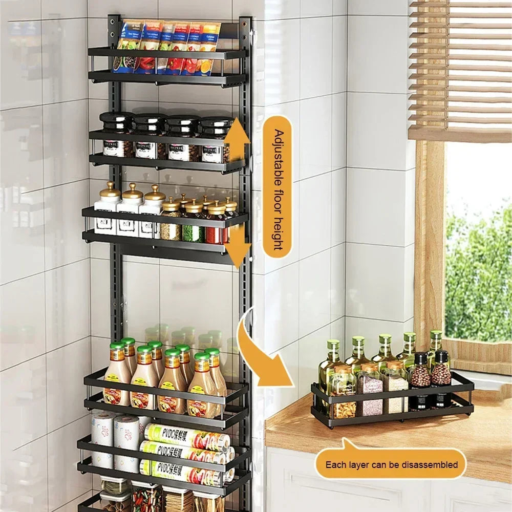 Multi-Layer Adjustable Food Spice Rack Kitchen Wall Mount Organizer Storage Rack Bathroom Storage Pantry Shelve Wall