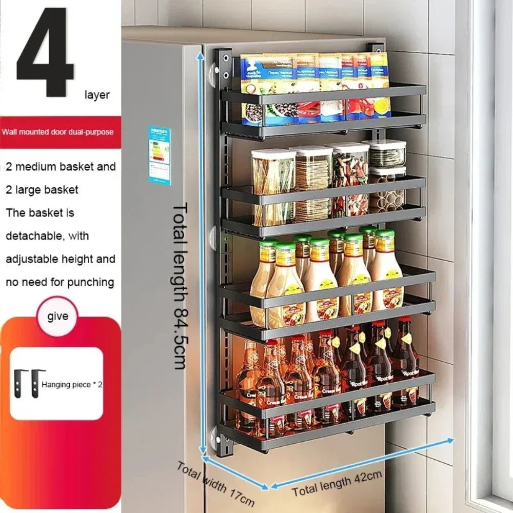 Multi-Layer Adjustable Food Spice Rack Kitchen Wall Mount Organizer Storage Rack Bathroom Storage Pantry Shelve Wall