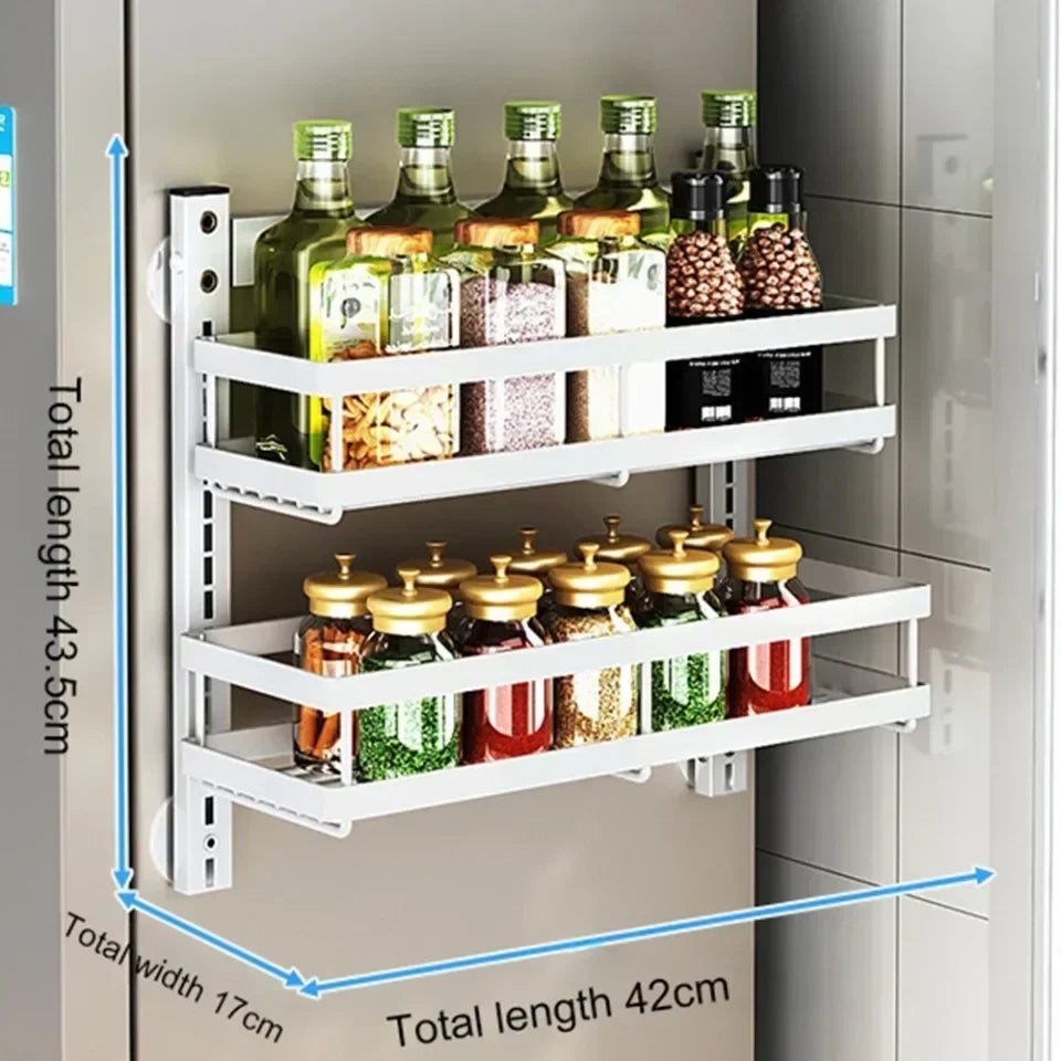 Multi-Layer Adjustable Food Spice Rack Kitchen Wall Mount Organizer Storage Rack Bathroom Storage Pantry Shelve Wall