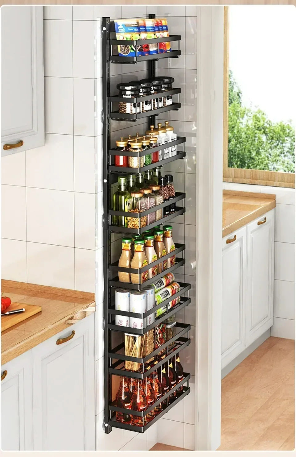 Multi-Layer Adjustable Food Spice Rack Kitchen Wall Mount Organizer Storage Rack Bathroom Storage Pantry Shelve Wall