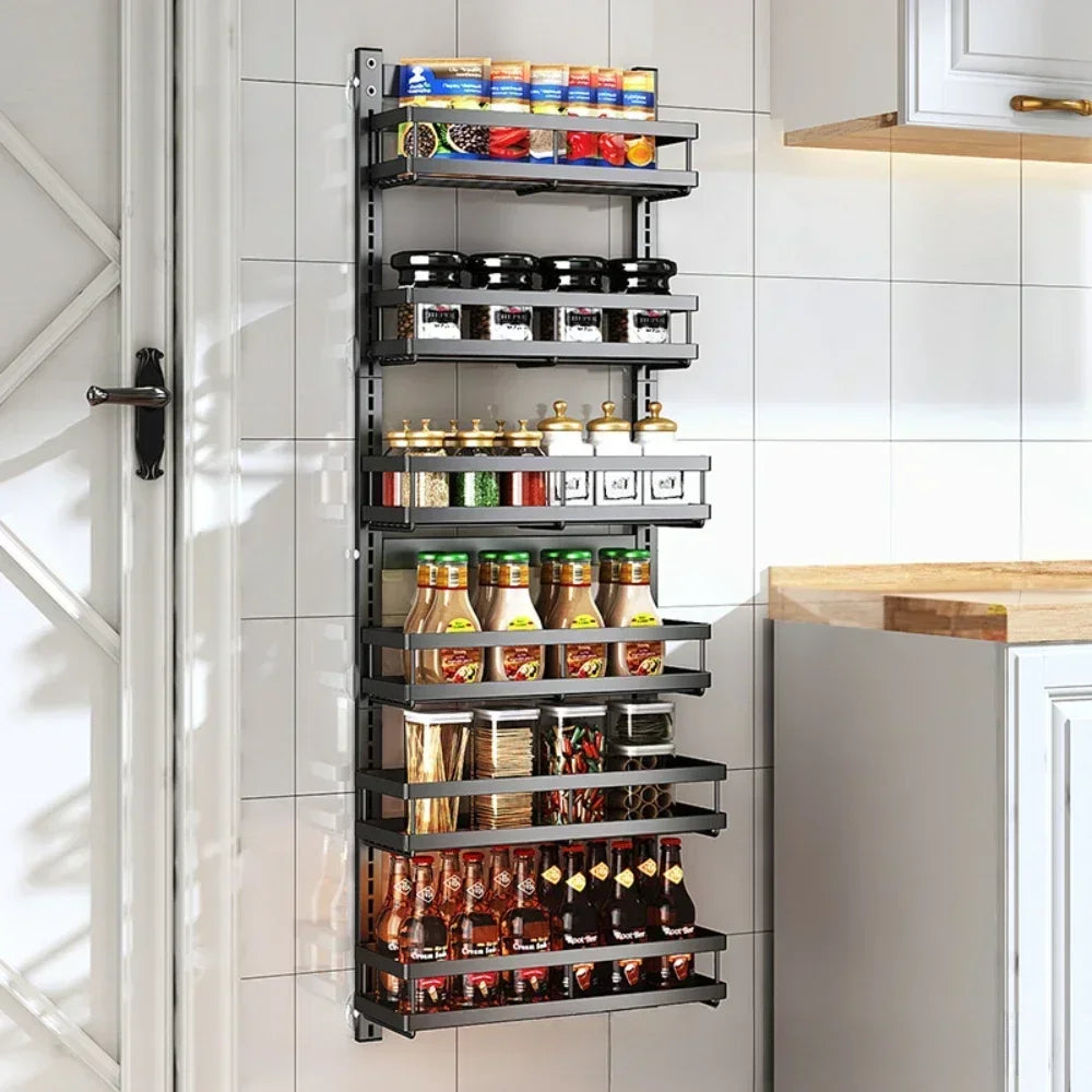 Multi-Layer Adjustable Food Spice Rack Kitchen Wall Mount Organizer Storage Rack Bathroom Storage Pantry Shelve Wall