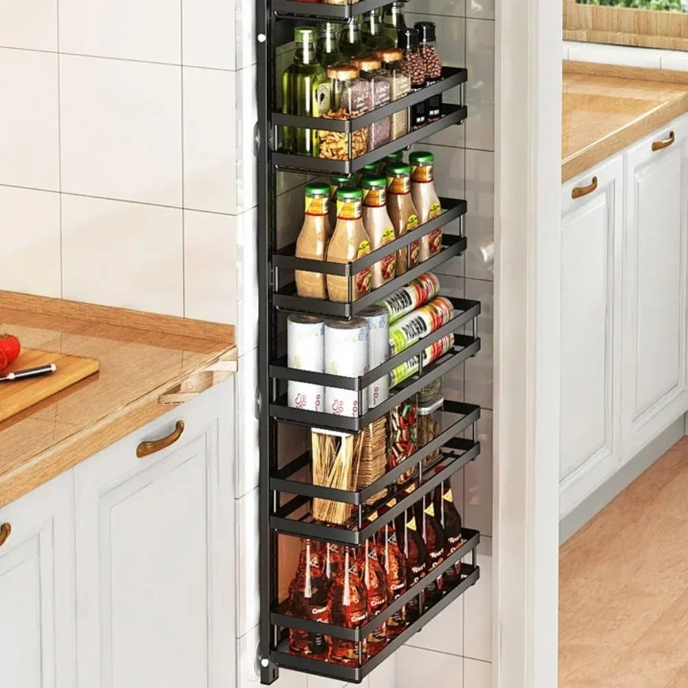 Multi-Layer Adjustable Food Spice Rack Kitchen Wall Mount Organizer Storage Rack Bathroom Storage Pantry Shelve Wall