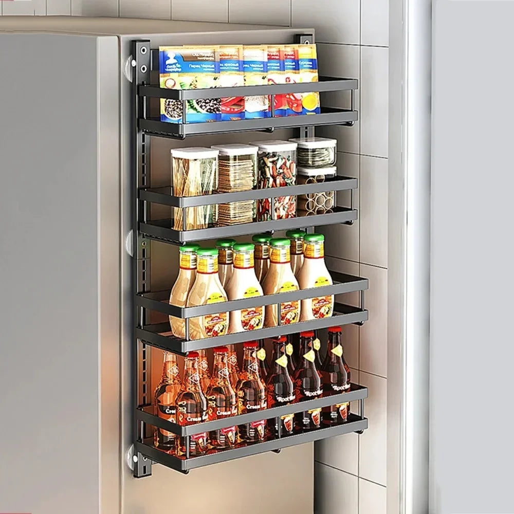 Multi-Layer Adjustable Food Spice Rack Kitchen Wall Mount Organizer Storage Rack Bathroom Storage Pantry Shelve Wall