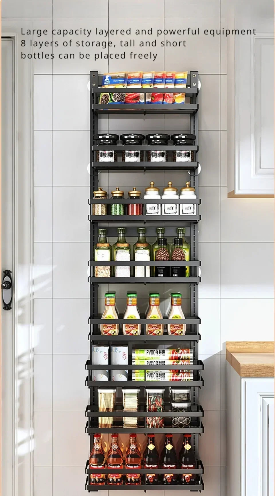 Multi-Layer Adjustable Food Spice Rack Kitchen Wall Mount Organizer Storage Rack Bathroom Storage Pantry Shelve Wall