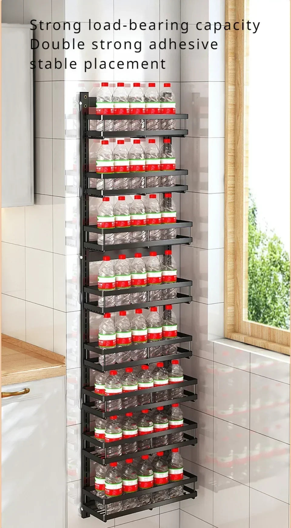 Multi-Layer Adjustable Food Spice Rack Kitchen Wall Mount Organizer Storage Rack Bathroom Storage Pantry Shelve Wall