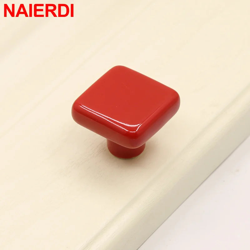 NAIERDI Colorful Ceramic Cabinet Knobs and Handles 32mm Square Kitchen Handle Drawer Knobs for Kids Room Furniture