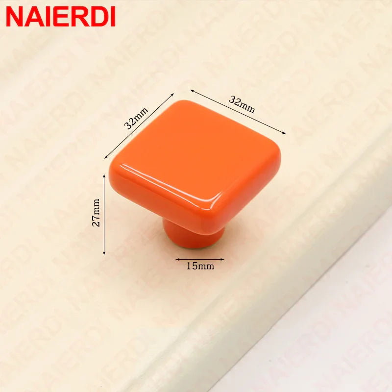 NAIERDI Colorful Ceramic Cabinet Knobs and Handles 32mm Square Kitchen Handle Drawer Knobs for Kids Room Furniture