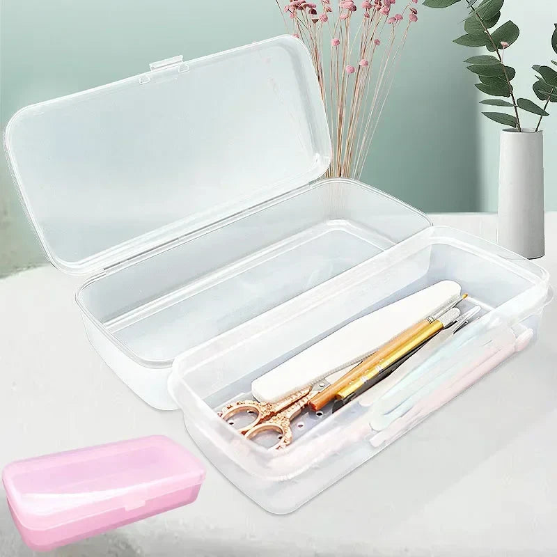 Nail Art Tool Sterilizing Tray Clear Dustproof Organizer Storage Case Disinfection Box for Manicure Tool Tweezers Salon