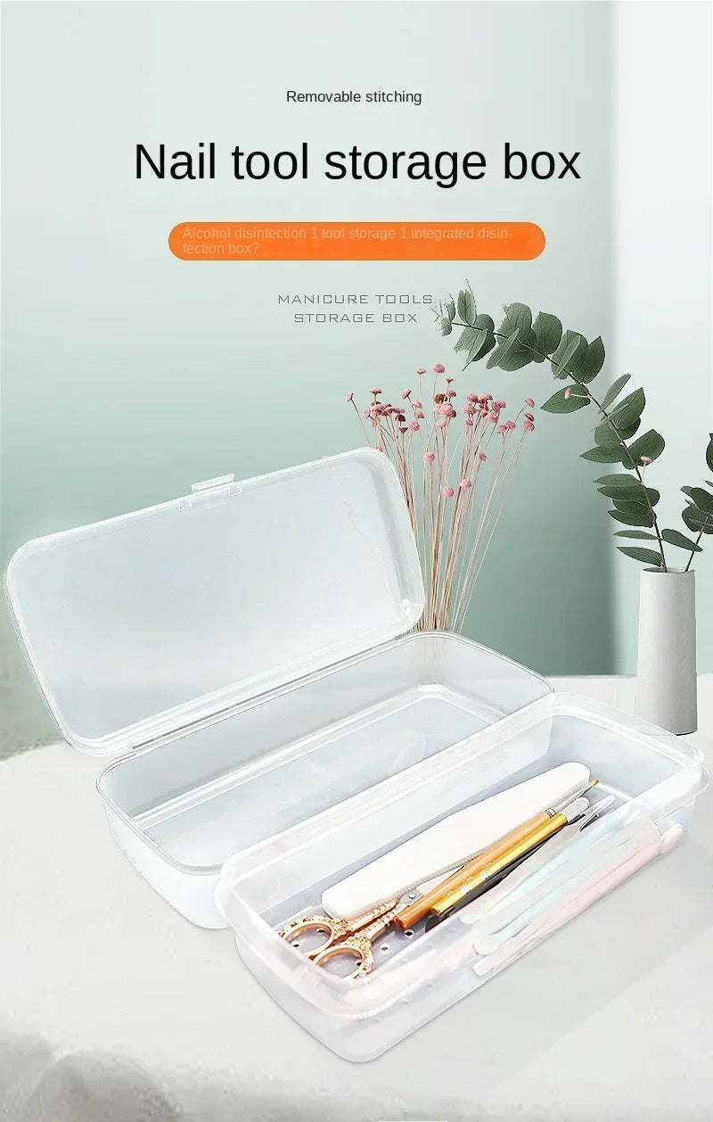 Nail Art Tool Sterilizing Tray Clear Dustproof Organizer Storage Case Disinfection Box for Manicure Tool Tweezers Salon