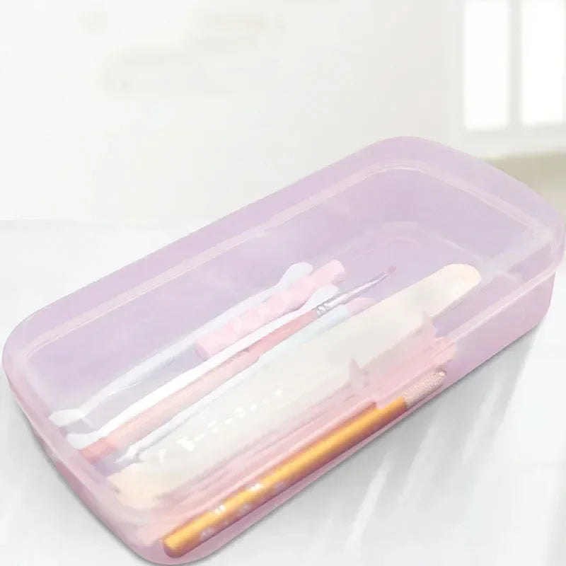 Nail Art Tool Sterilizing Tray Clear Dustproof Organizer Storage Case Disinfection Box for Manicure Tool Tweezers Salon