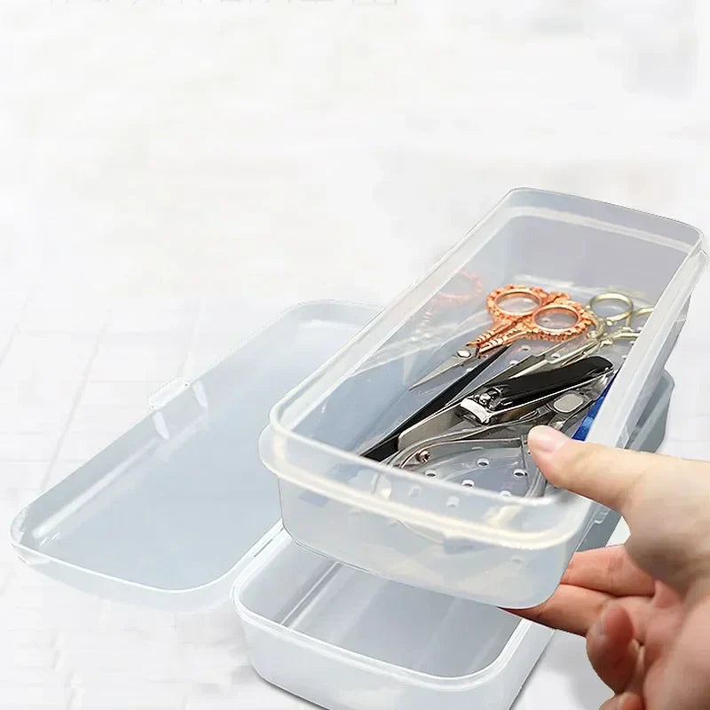 Nail Art Tool Sterilizing Tray Clear Dustproof Organizer Storage Case Disinfection Box for Manicure Tool Tweezers Salon