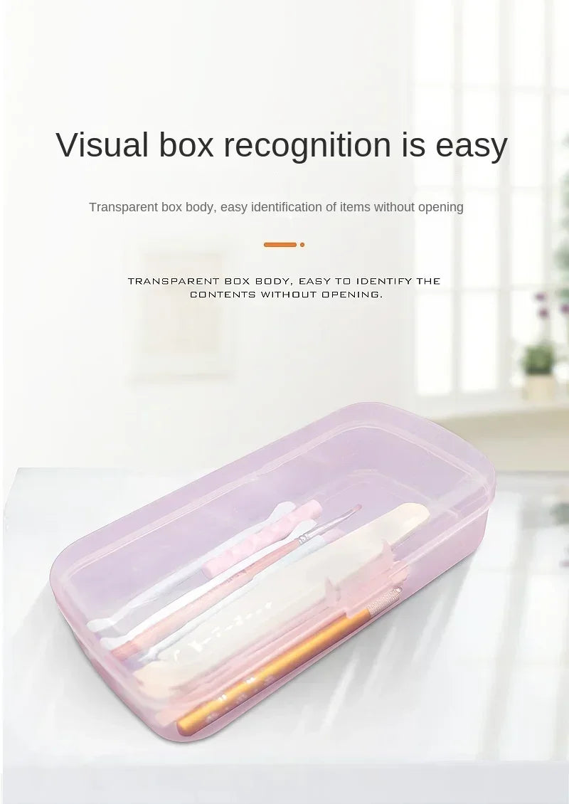 Nail Art Tool Sterilizing Tray Clear Dustproof Organizer Storage Case Disinfection Box for Manicure Tool Tweezers Salon