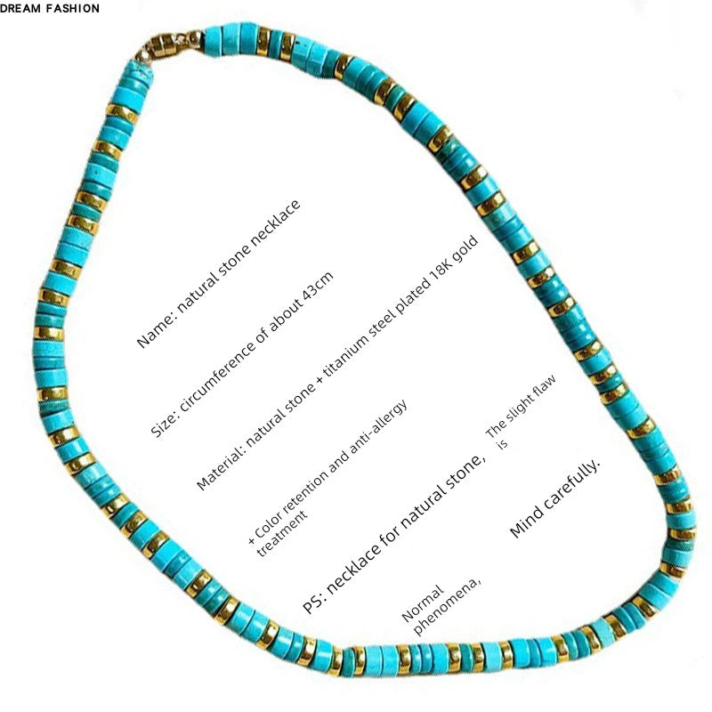 New Arrival Natural Stone Fashion Fashion Twin Design Necklace Clavicle Chain Male and Female Personality Turquoise