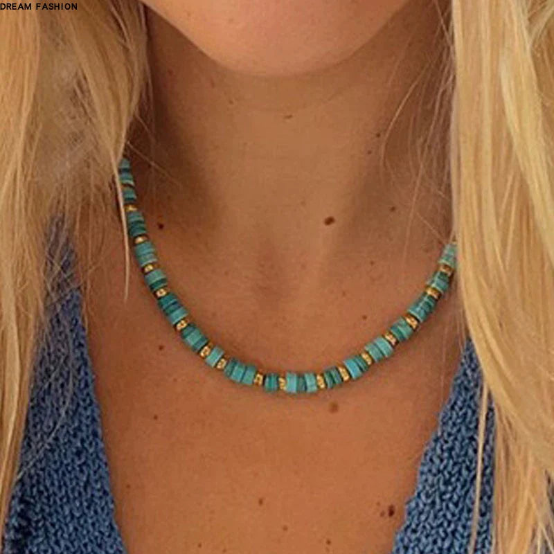 New Arrival Natural Stone Fashion Fashion Twin Design Necklace Clavicle Chain Male and Female Personality Turquoise