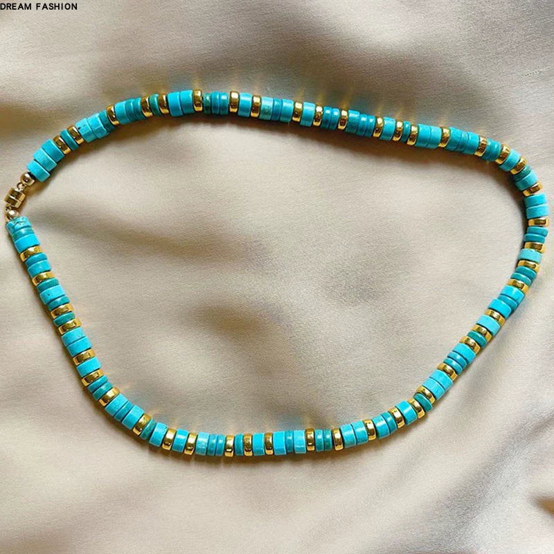 New Arrival Natural Stone Fashion Fashion Twin Design Necklace Clavicle Chain Male and Female Personality Turquoise