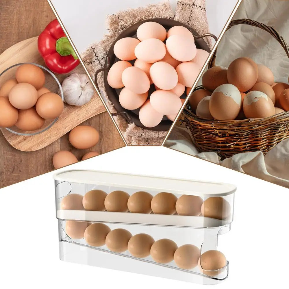 New Automatic Roll Down Egg Dispenser Space Saving Fridge Rolling Egg Storage Rack holder For Kitchen Refrigerator