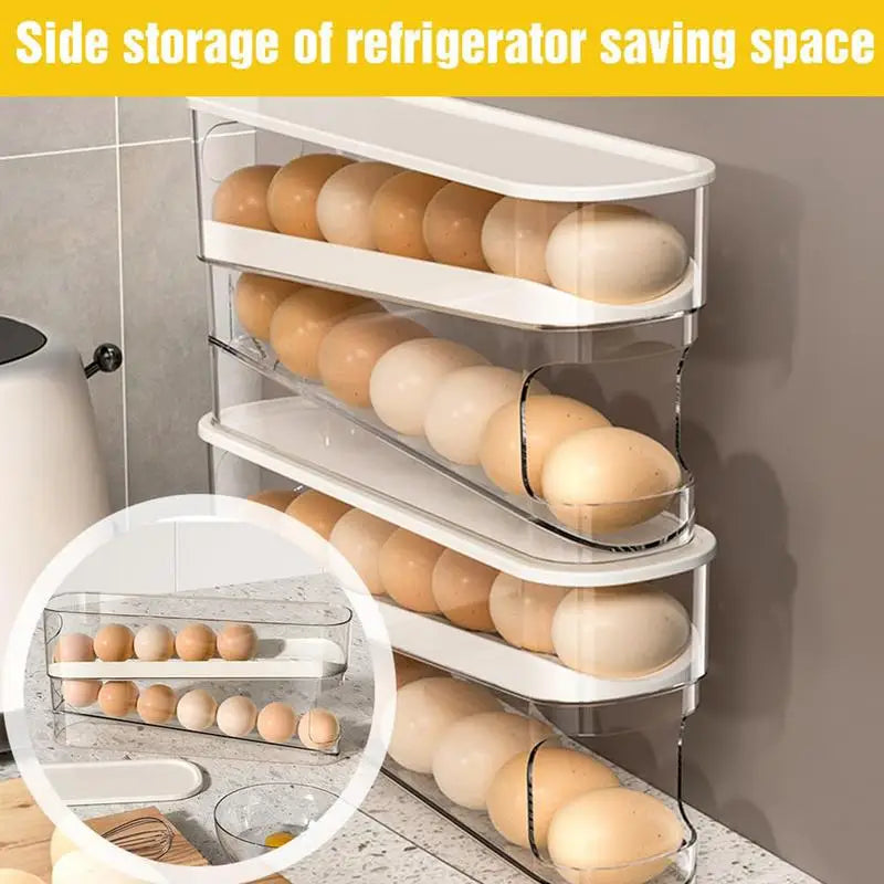 New Automatic Roll Down Egg Dispenser Space Saving Fridge Rolling Egg Storage Rack holder For Kitchen Refrigerator