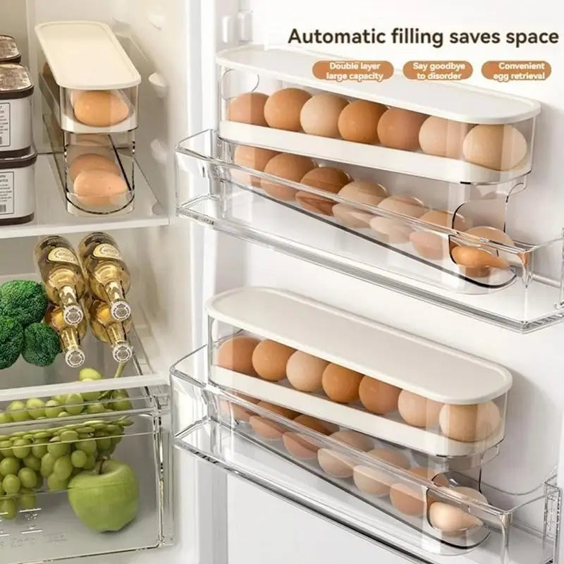 New Automatic Roll Down Egg Dispenser Space Saving Fridge Rolling Egg Storage Rack holder For Kitchen Refrigerator