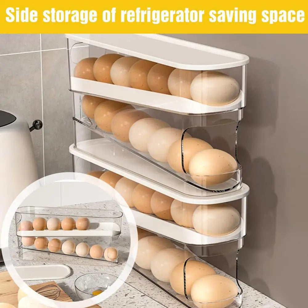 New Automatic Roll Down Egg Dispenser Space Saving Fridge Rolling Egg Storage Rack holder For Kitchen Refrigerator