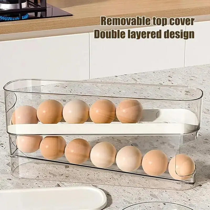 New Automatic Roll Down Egg Dispenser Space Saving Fridge Rolling Egg Storage Rack holder For Kitchen Refrigerator