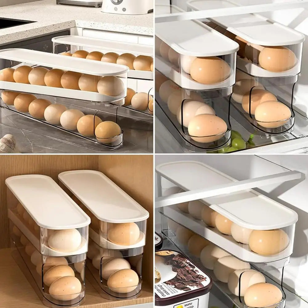 New Automatic Roll Down Egg Dispenser Space Saving Fridge Rolling Egg Storage Rack holder For Kitchen Refrigerator