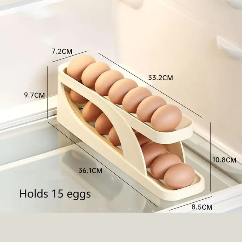 New Automatic Rolling Double-layer Egg Dispenser Egg Holder Dispenser for Refrigerator Holds 15 Eggs Space-Saving Egg