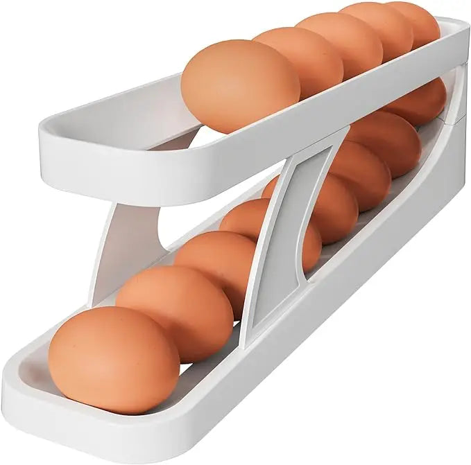 New Automatic Rolling Double-layer Egg Dispenser Egg Holder Dispenser for Refrigerator Holds 15 Eggs Space-Saving Egg