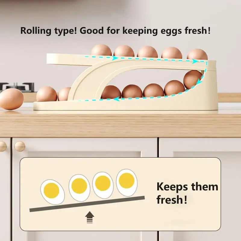 New Automatic Rolling Double-layer Egg Dispenser Egg Holder Dispenser for Refrigerator Holds 15 Eggs Space-Saving Egg