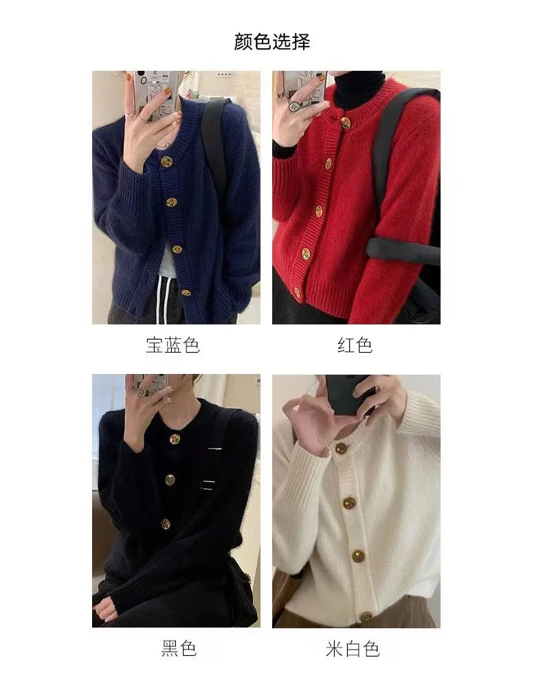 New autumn/winter sweater red 100% cashmere cardigan women’s wool sweater thick loose top coat