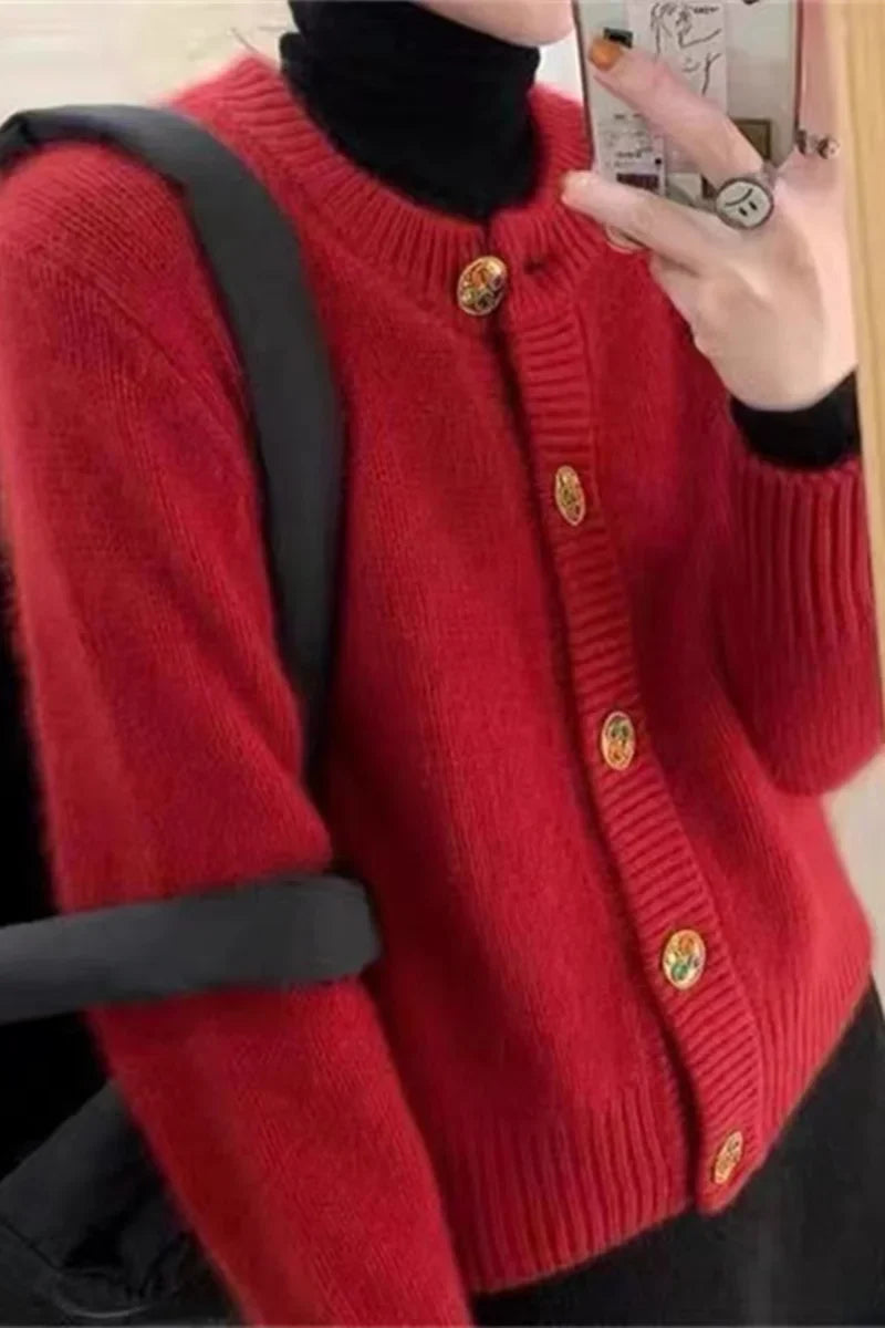 New autumn/winter sweater red 100% cashmere cardigan women’s wool sweater thick loose top coat