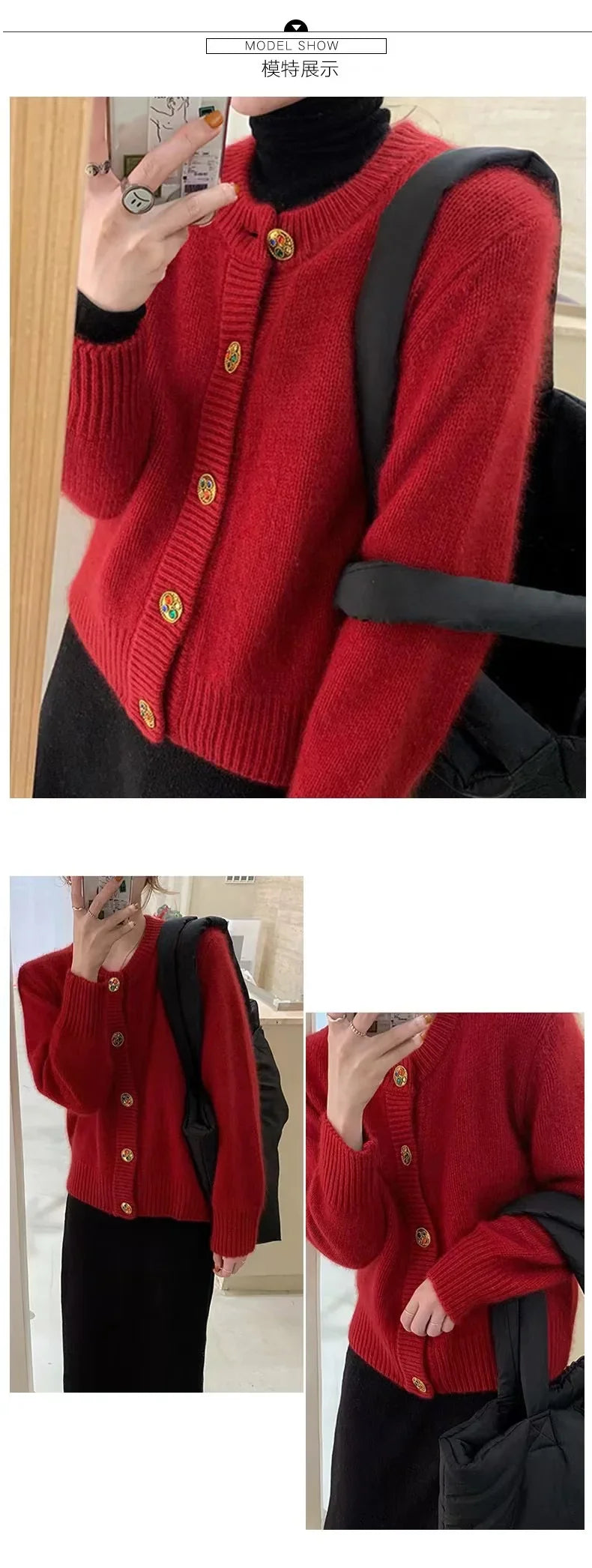 New autumn/winter sweater red 100% cashmere cardigan women’s wool sweater thick loose top coat