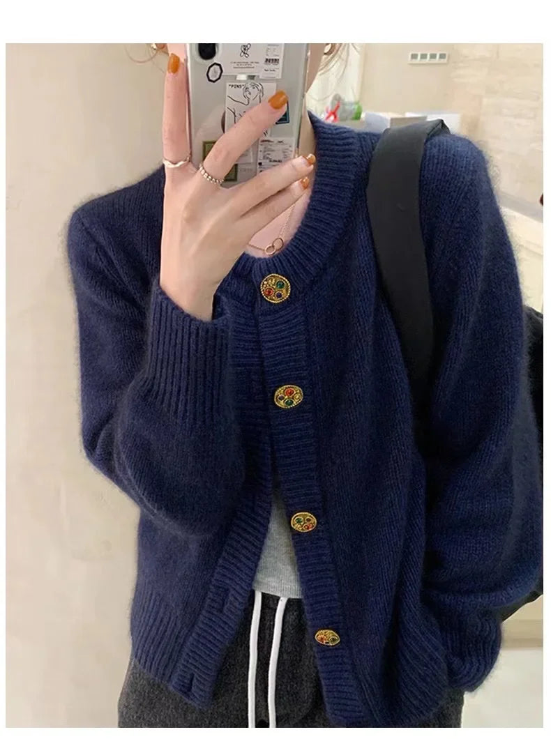 New autumn/winter sweater red 100% cashmere cardigan women’s wool sweater thick loose top coat