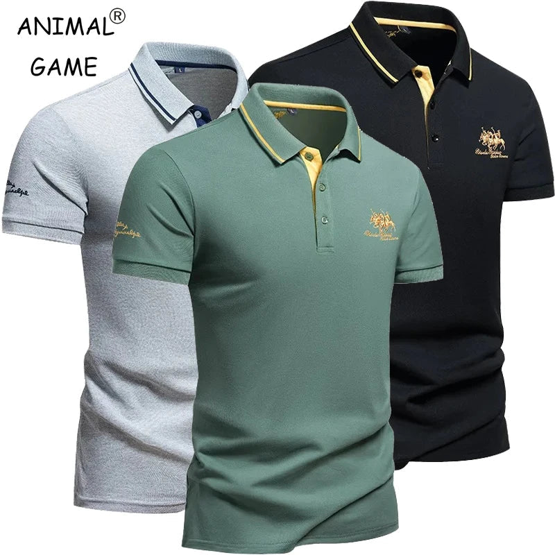 New Mens Embroidered Polo Shirts Summer Short Sleeve T-Shirt Casual Lapel Collar Lightweight T Shirts Men Breathable