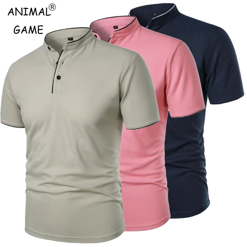 New Men’s Short Sleeve T Shirts Summer Solid Color Polo Shirt Breathable Loose Basic Shirts for Men Breathable