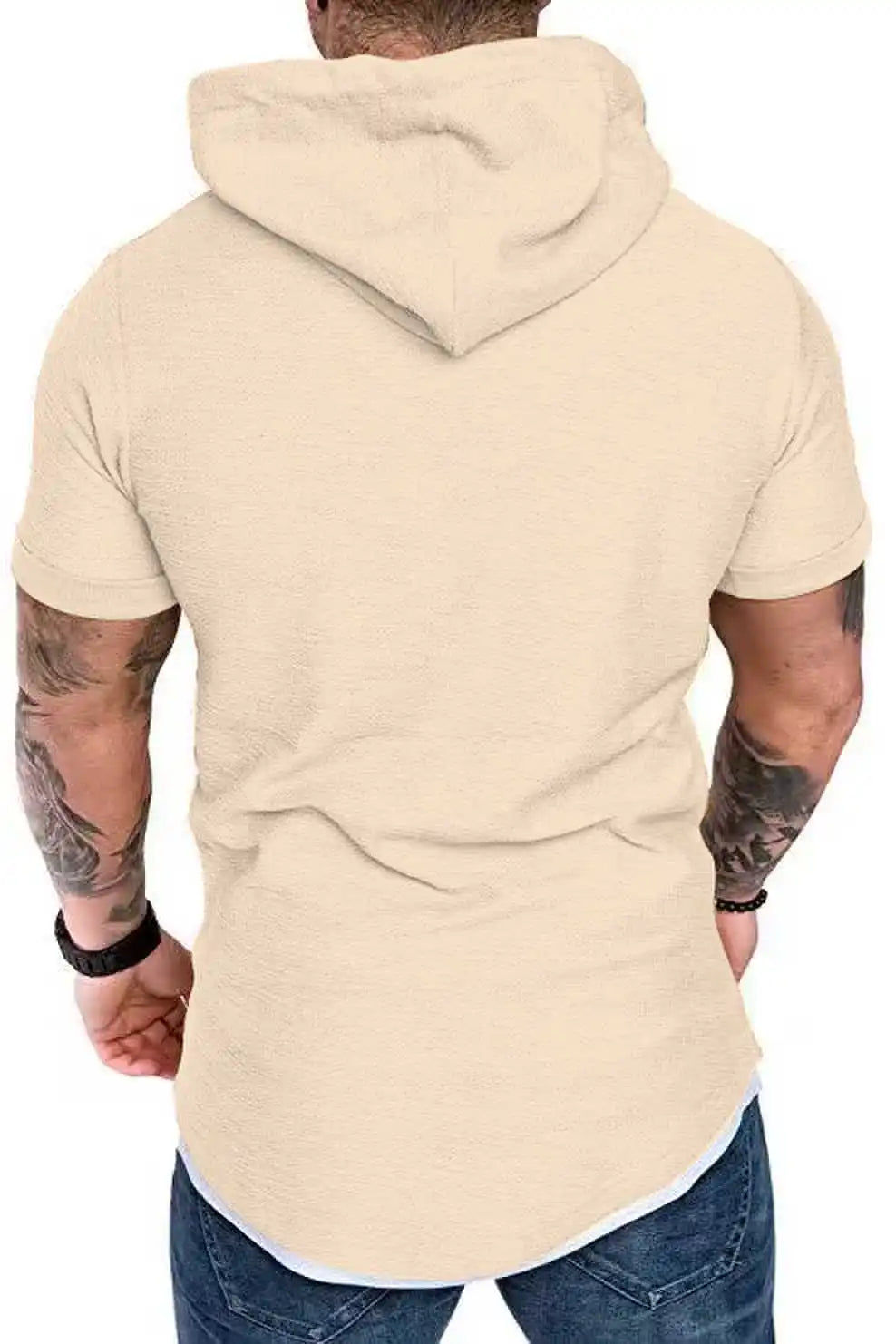 New men’s summer hooded T-shirt Men’s solid color top men’s short sleeve T-shirt Hoodie casual fashion men’s