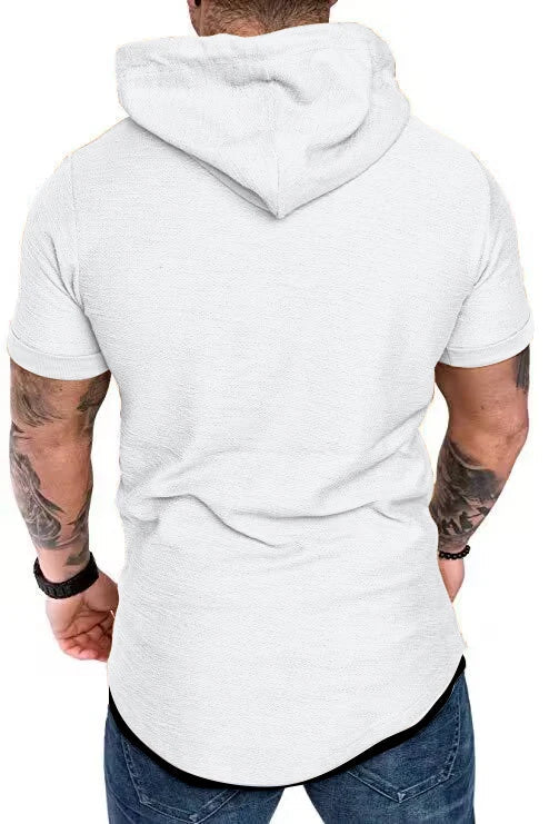 New men’s summer hooded T-shirt Men’s solid color top men’s short sleeve T-shirt Hoodie casual fashion men’s