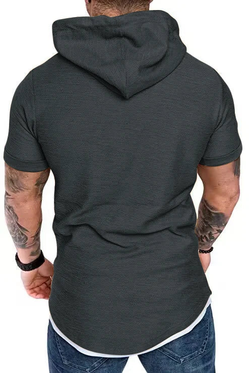 New summer hooded T-shirt men’s solid color men’s short sleeve T-shirt hoodie