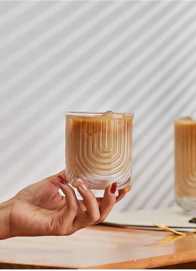 Niche Glass American Ice Latte Coffee Cup Handmade Small U Juice Cups Water Mug Drink Mugs Simple New Style Kawaii Wave