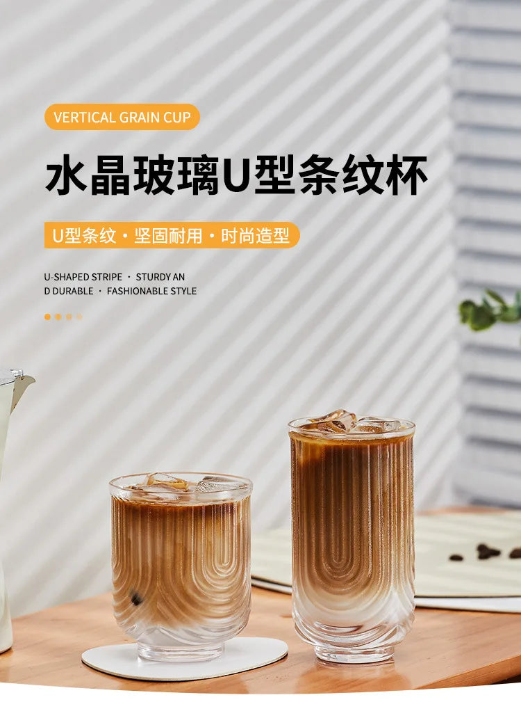 Niche Glass American Ice Latte Coffee Cup Handmade Small U Juice Cups Water Mug Drink Mugs Simple New Style Kawaii Wave