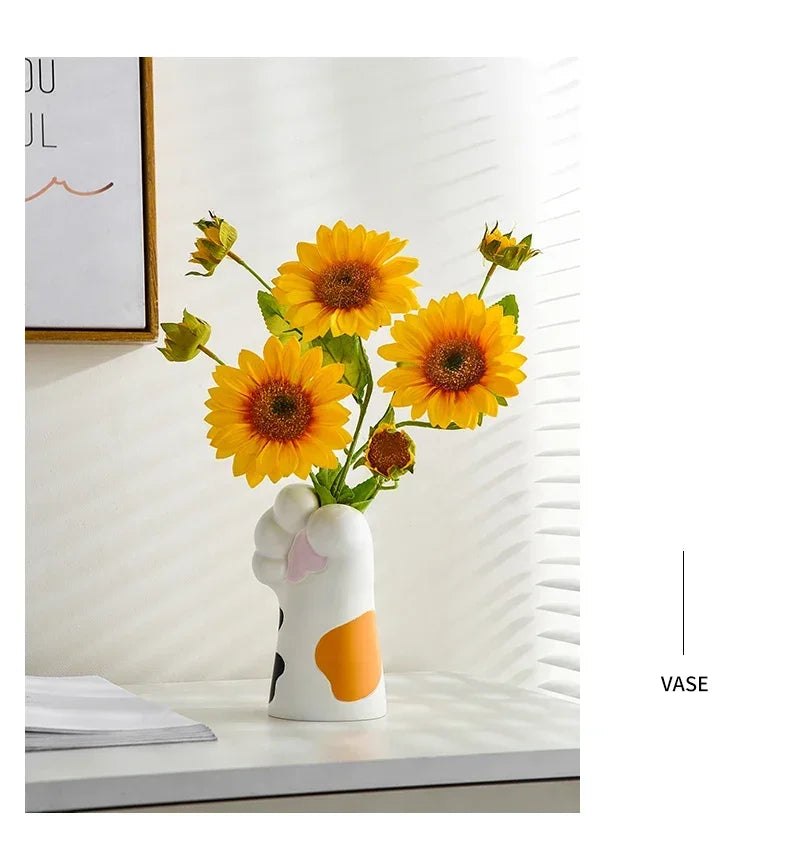 Nordic Style Cute Cat Claw Design Vase Room Decoration Home Flower Pot Modern Table Decorative Vases Bookshelf Ornaments