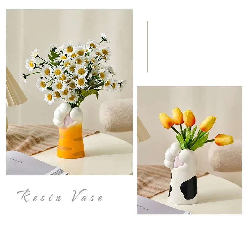 Nordic Style Cute Cat Claw Design Vase Room Decoration Home Flower Pot Modern Table Decorative Vases Bookshelf Ornaments