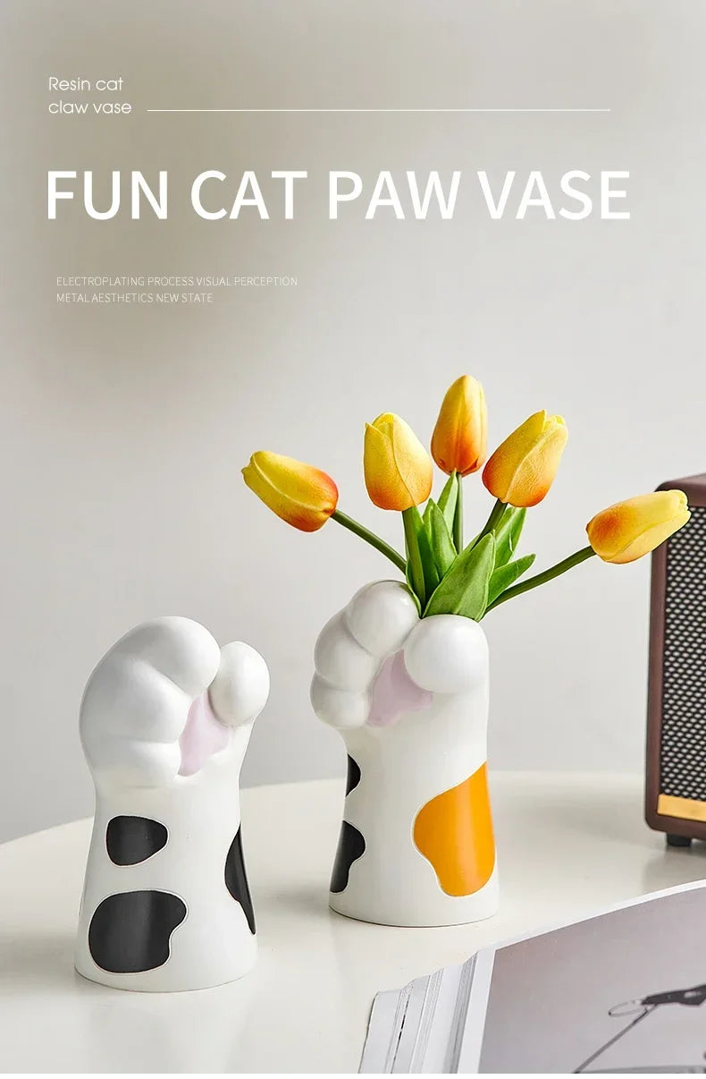 Nordic Style Cute Cat Claw Design Vase Room Decoration Home Flower Pot Modern Table Decorative Vases Bookshelf Ornaments