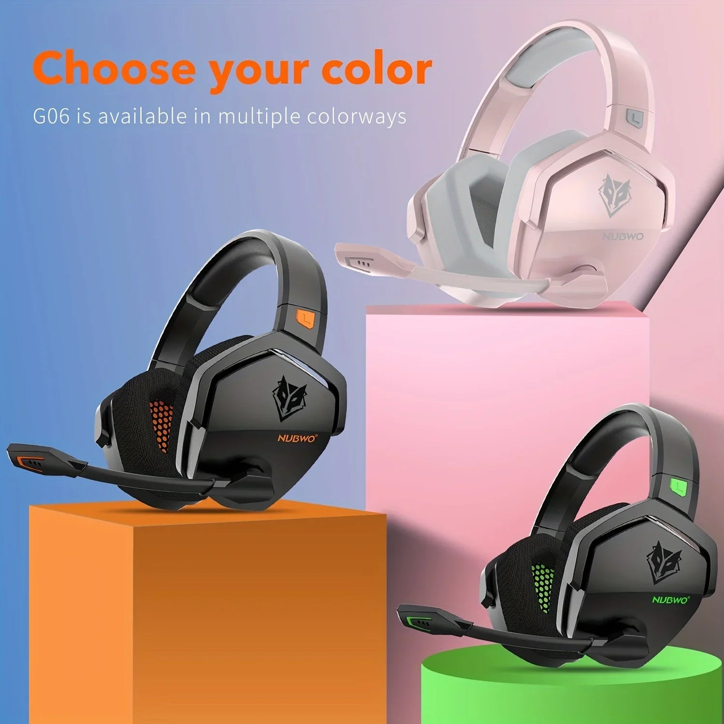 NUBWO G06 Gaming Headset for PS5 PS4 XBOX,PC Mac 2.4GHz Ultra-Low Latency Noise Cancelling Bluetooth Headphones With Mic