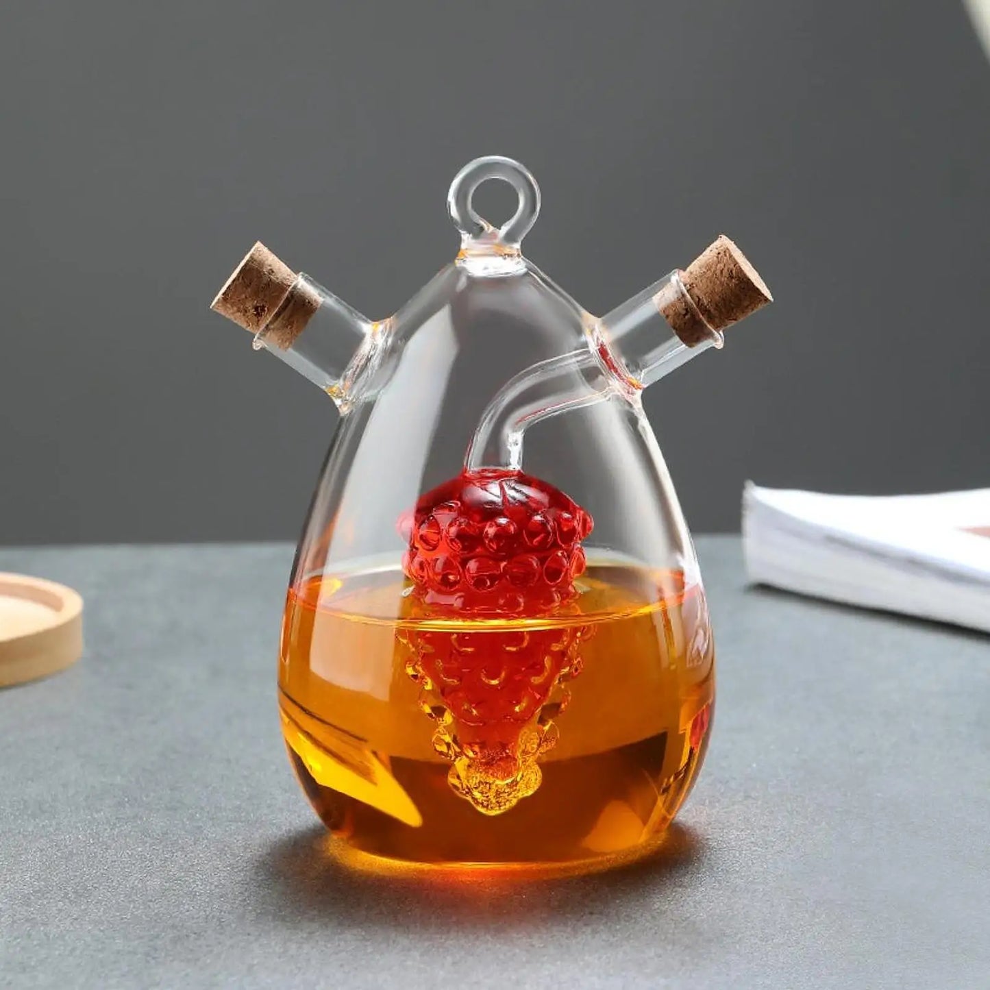 Oil and Vinegar Cruet Dispenser Bottle Glass Olive Oil Bottle Cruet Kitchenware Double Pourer Spout Soy Sauce Vinegar