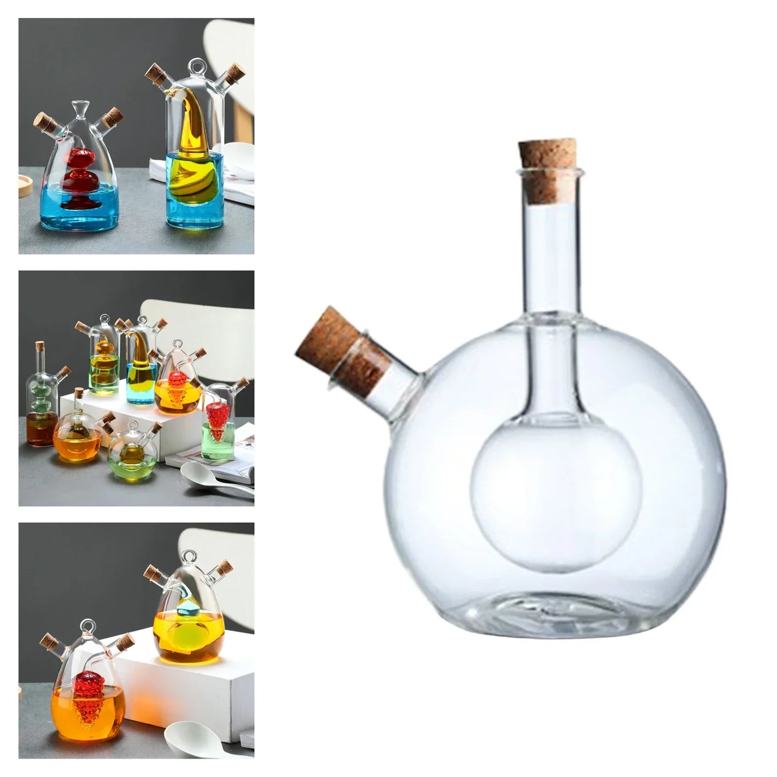 Oil and Vinegar Cruet Dispenser Bottle Glass Olive Oil Bottle Cruet Kitchenware Double Pourer Spout Soy Sauce Vinegar