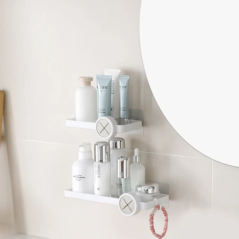 Plastic Bathroom Shelf Drill-Free Wall-Mounted Draining Rack Washstand Storage for Bath/Toilet Kitchen Condiment Rack