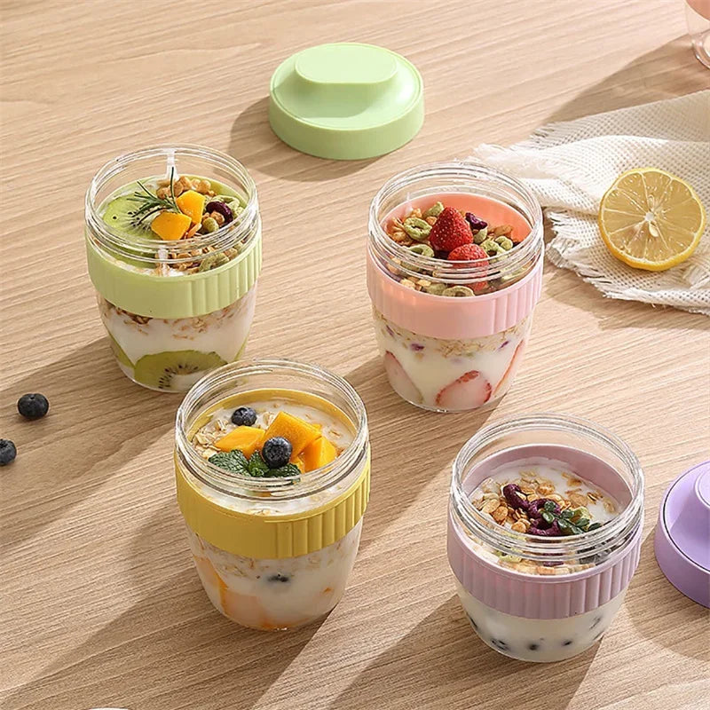 Portable Breakfast Fruit Oat Yogurt Salad Cup With Lid Spoon Food Storage Cup Fitness Weight Reducing Picnic Lunch Box