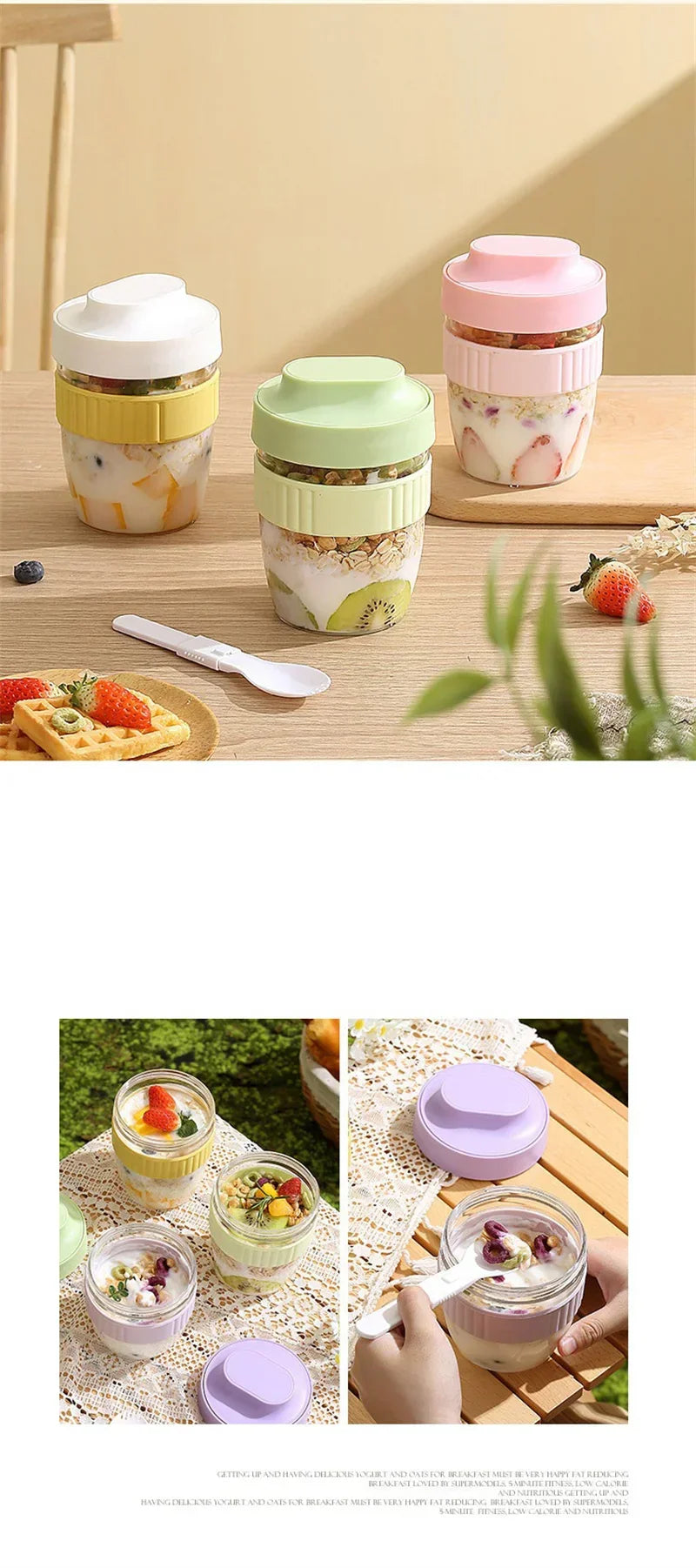 Portable Breakfast Fruit Oat Yogurt Salad Cup With Lid Spoon Food Storage Cup Fitness Weight Reducing Picnic Lunch Box