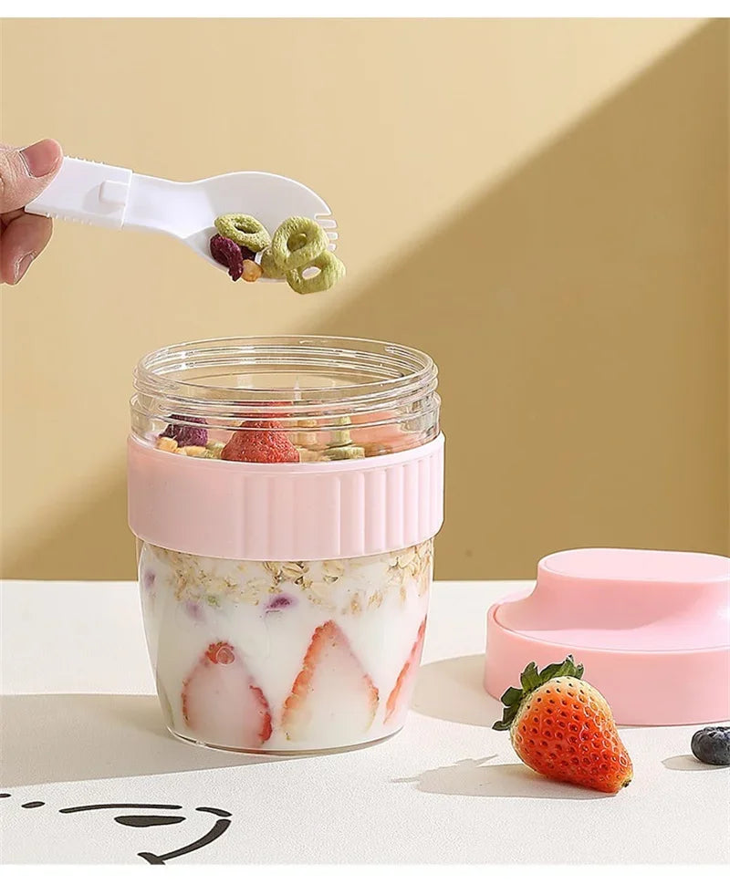 Portable Breakfast Fruit Oat Yogurt Salad Cup With Lid Spoon Food Storage Cup Fitness Weight Reducing Picnic Lunch Box