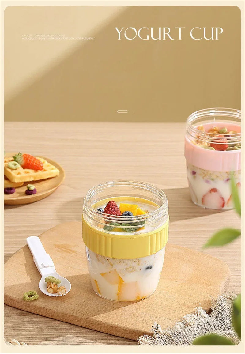 Portable Breakfast Fruit Oat Yogurt Salad Cup With Lid Spoon Food Storage Cup Fitness Weight Reducing Picnic Lunch Box